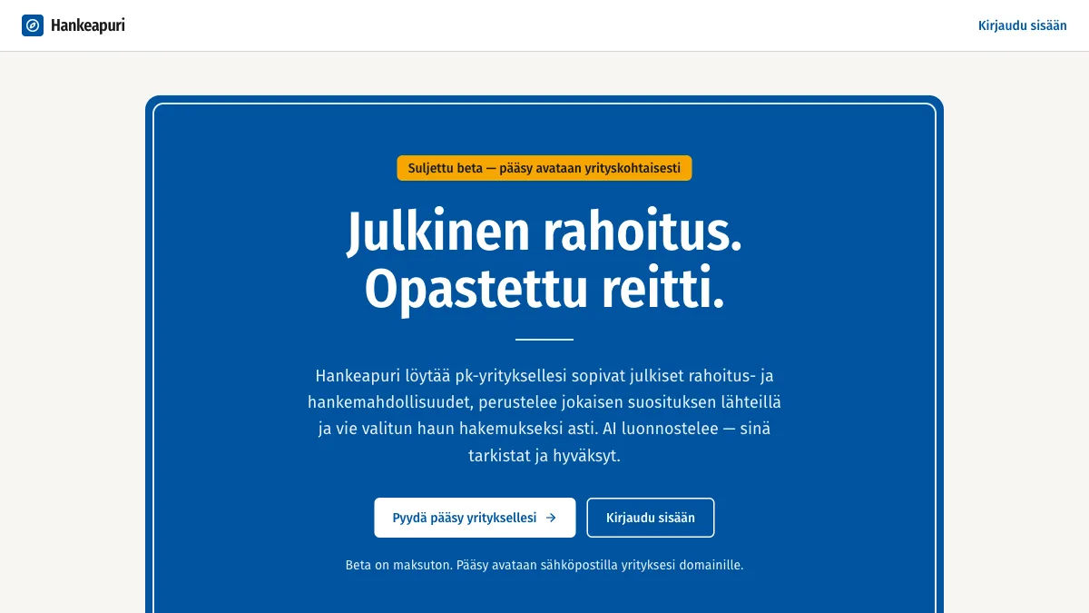 Hankeapuri public funding guidance